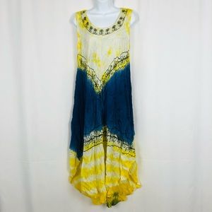Ocean Breeze rayon tie dye embellished front sleeveless midi dress free size